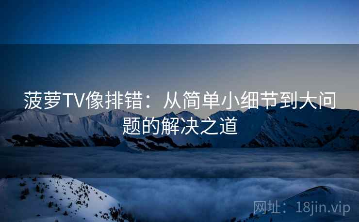 菠萝TV像排错：从简单小细节到大问题的解决之道